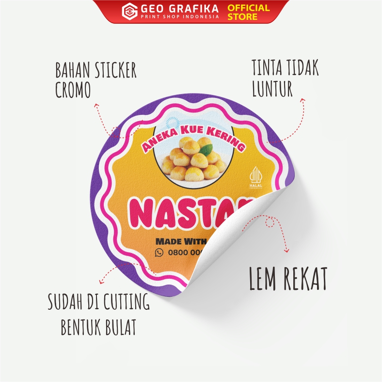 Stiker Toples Bulat Kue Lebaran Custom Nama / Brand - Geo Grafika