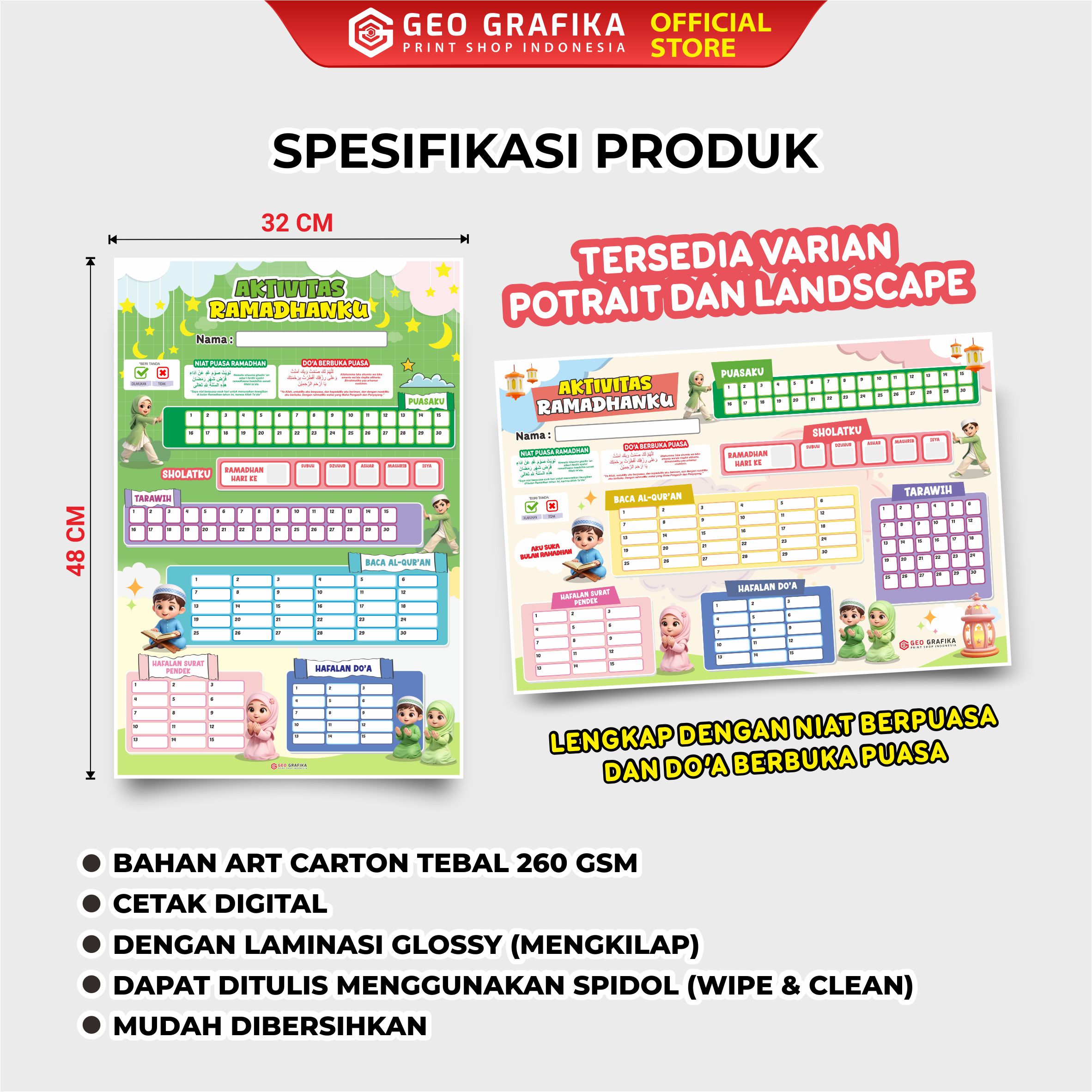 Poster Ceklis Aktivitas Ramadhan Anak | Wipe & Clean | Edukatif Islami | Free Spidol - GEO GRAFIKA