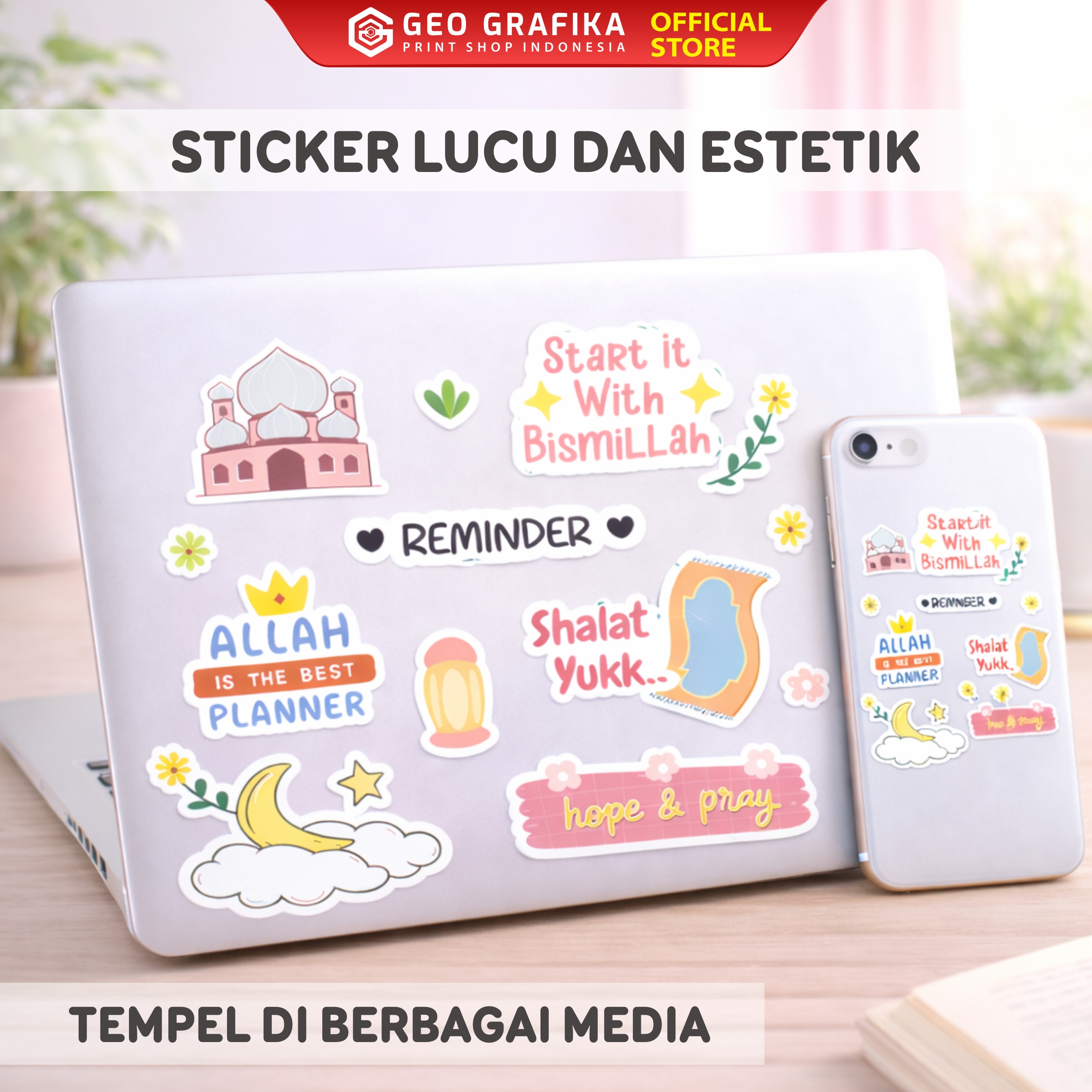 Sticker Sheet Islami A6 – Sticker Pack Lucu & Estetik | Vinyl Premium Waterproof - Geo Grafika