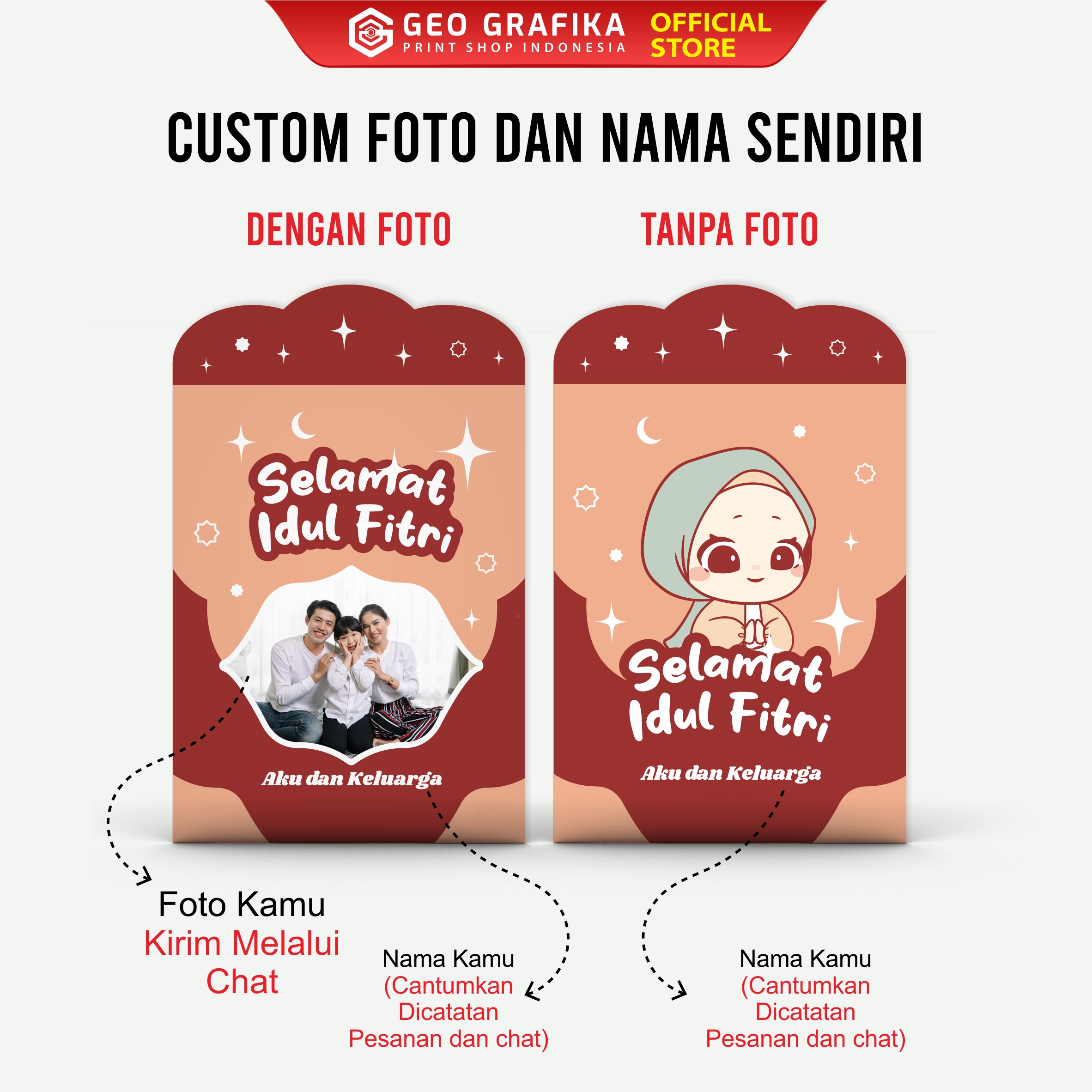 Amplop Angpau Lebaran Custom Nama & Foto Uang DiLipat Dua (Isi 15 pcs)