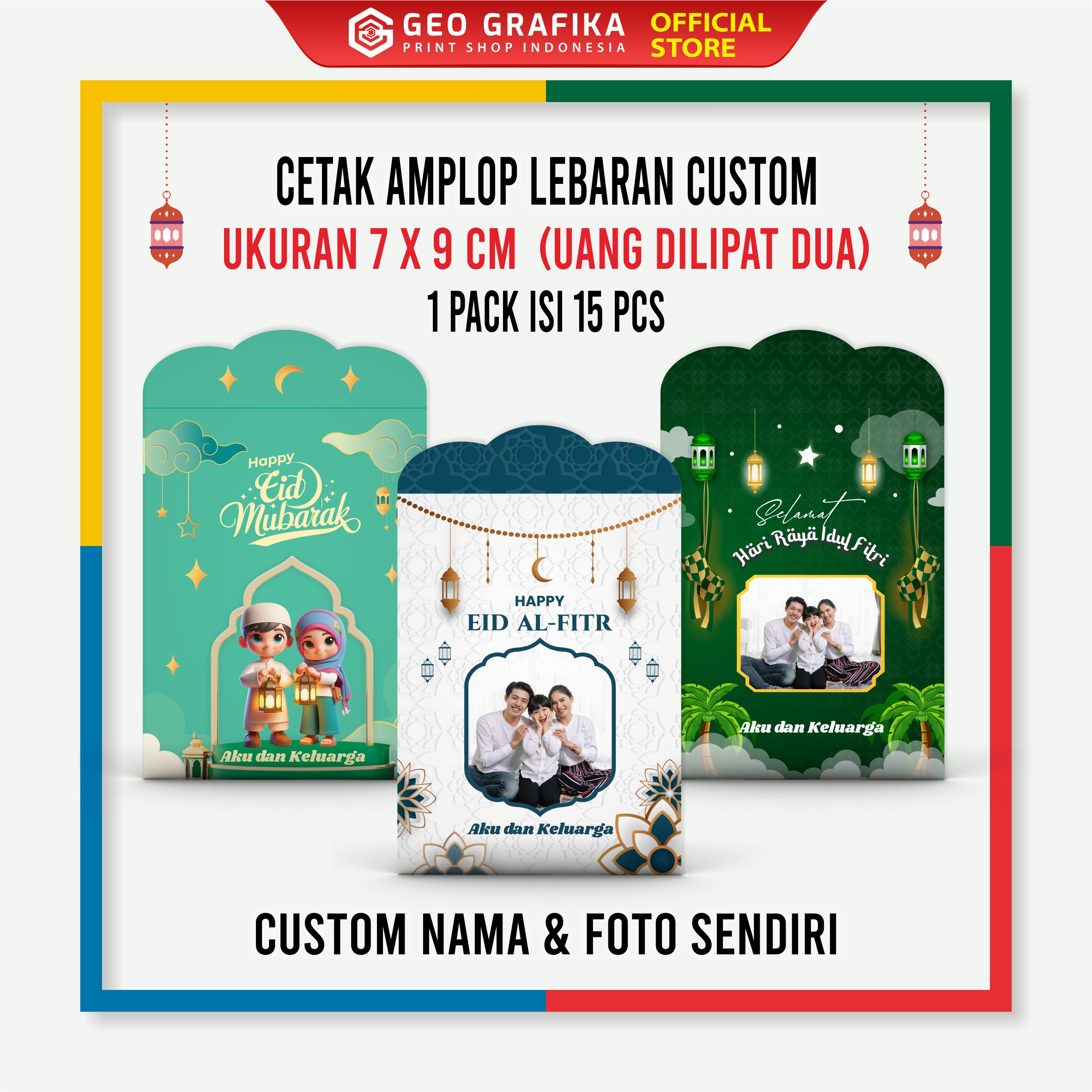 Amplop Angpau Lebaran Custom Nama & Foto Uang DiLipat Dua (Isi 15 pcs)