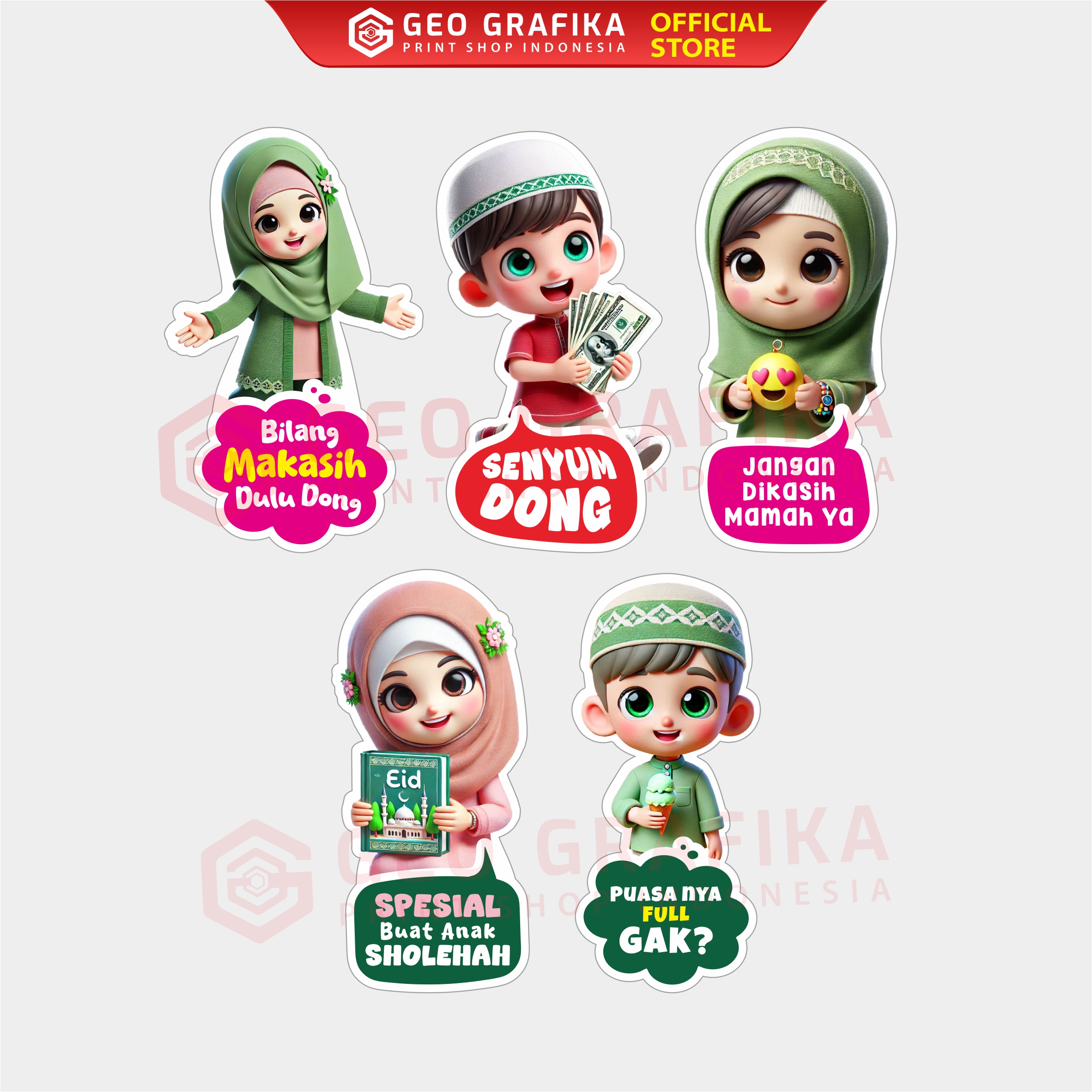 Amplop Lebaran Unik Karakter Anak Islami Lucu 1 Pack Isi 20 Pcs - Geo Grafika
