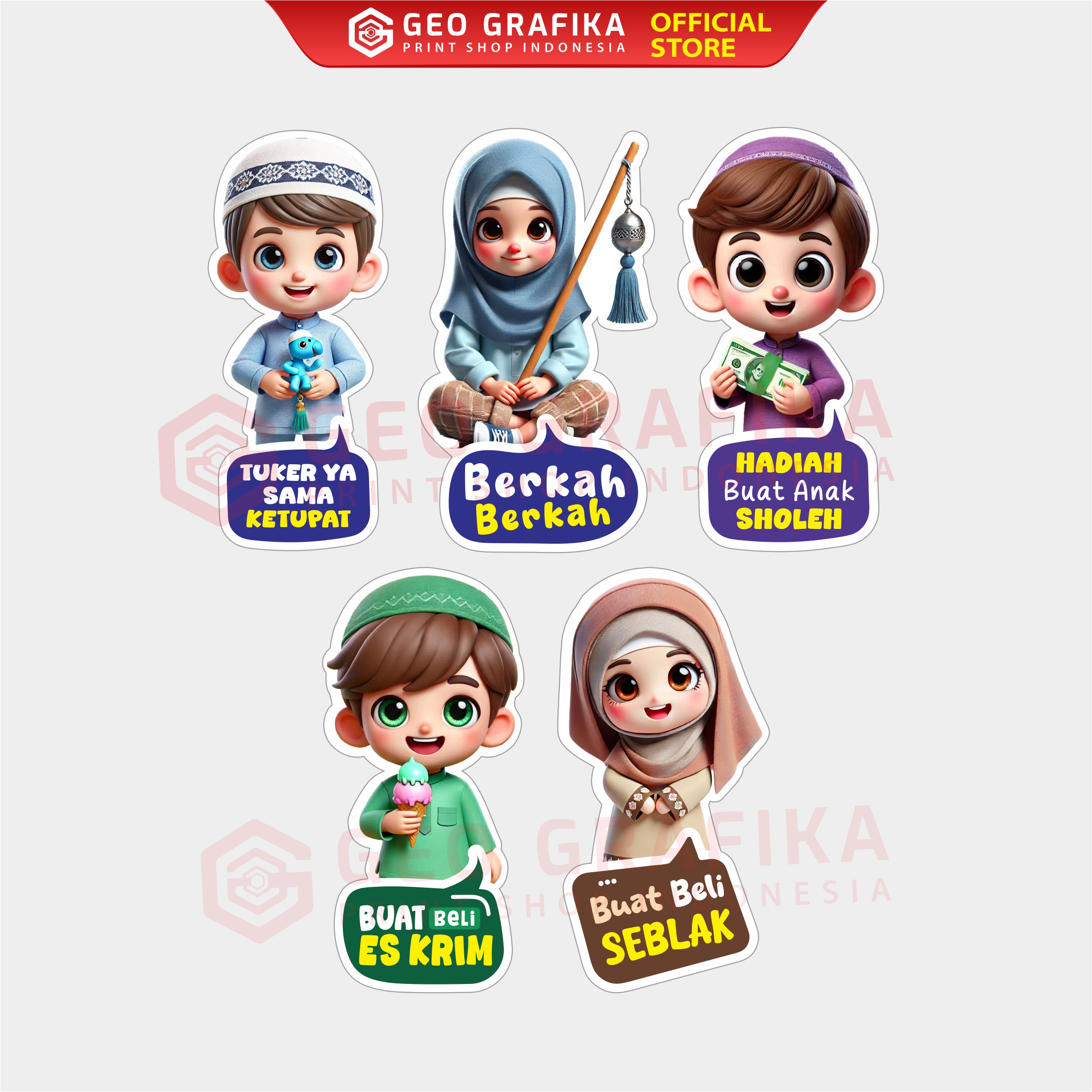 Amplop Lebaran Unik Karakter Anak Islami Lucu 1 Pack Isi 20 Pcs - Geo Grafika