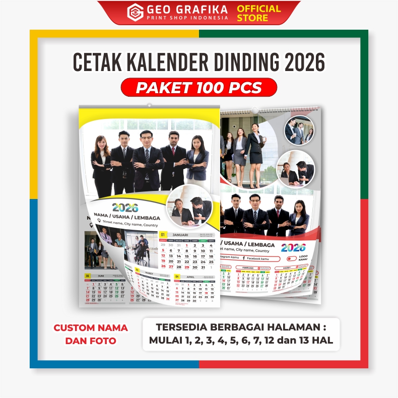 100 Pcs Cetak Kalender Dinding 2026 Custom - Geo Grafika