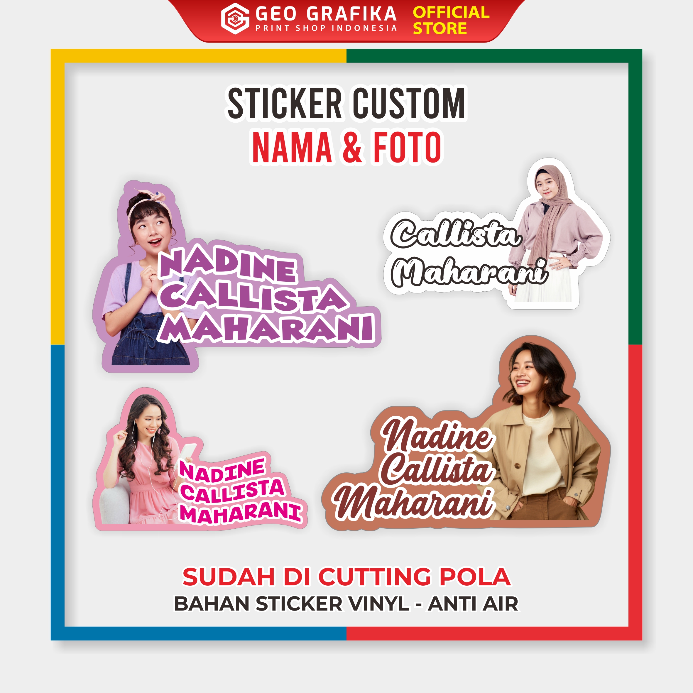 Stiker Nama Foto Custom Waterproof - Geo Grafika