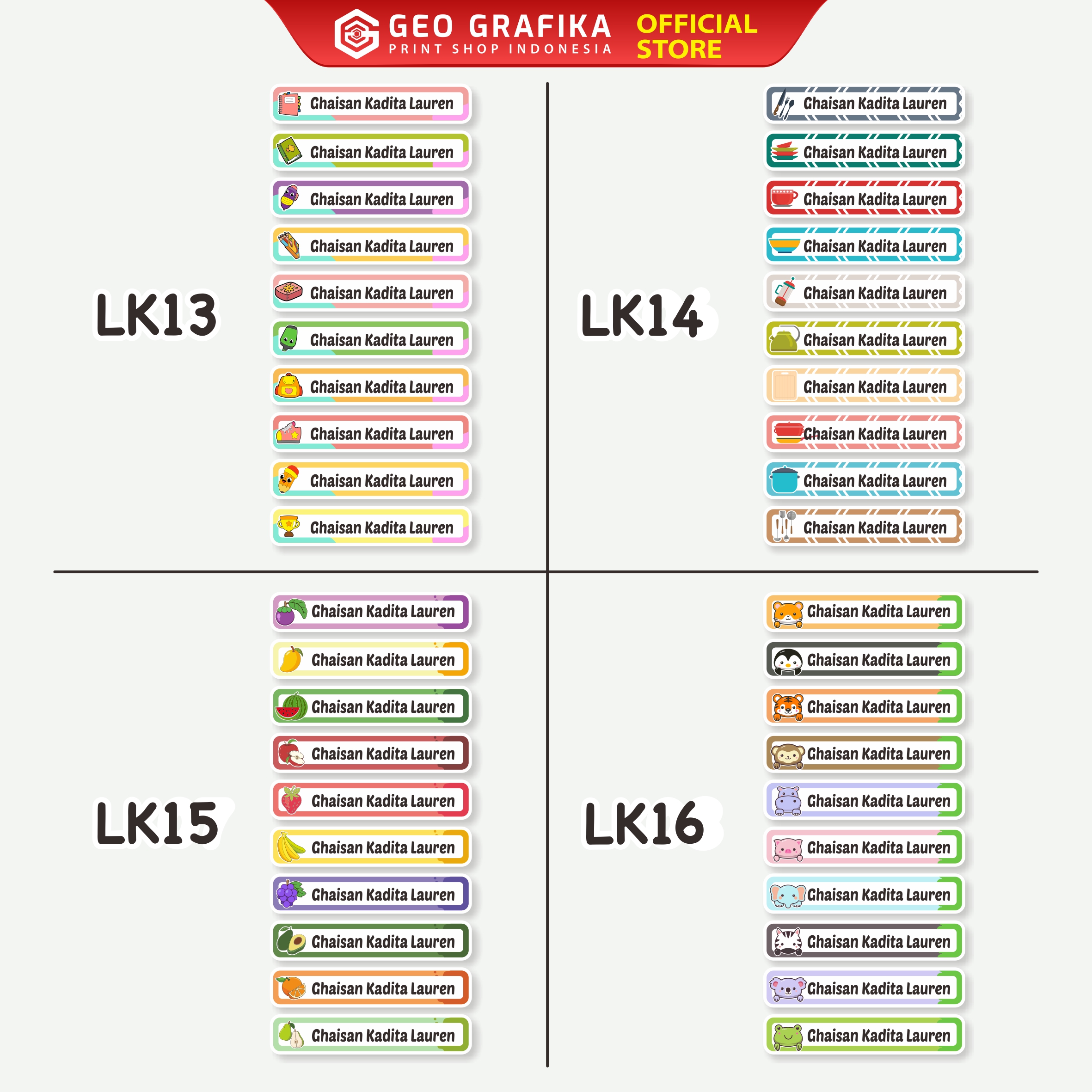 Label Kain Sablon DTF Custom Nama Isi 30 Pcs - Geo Grafika