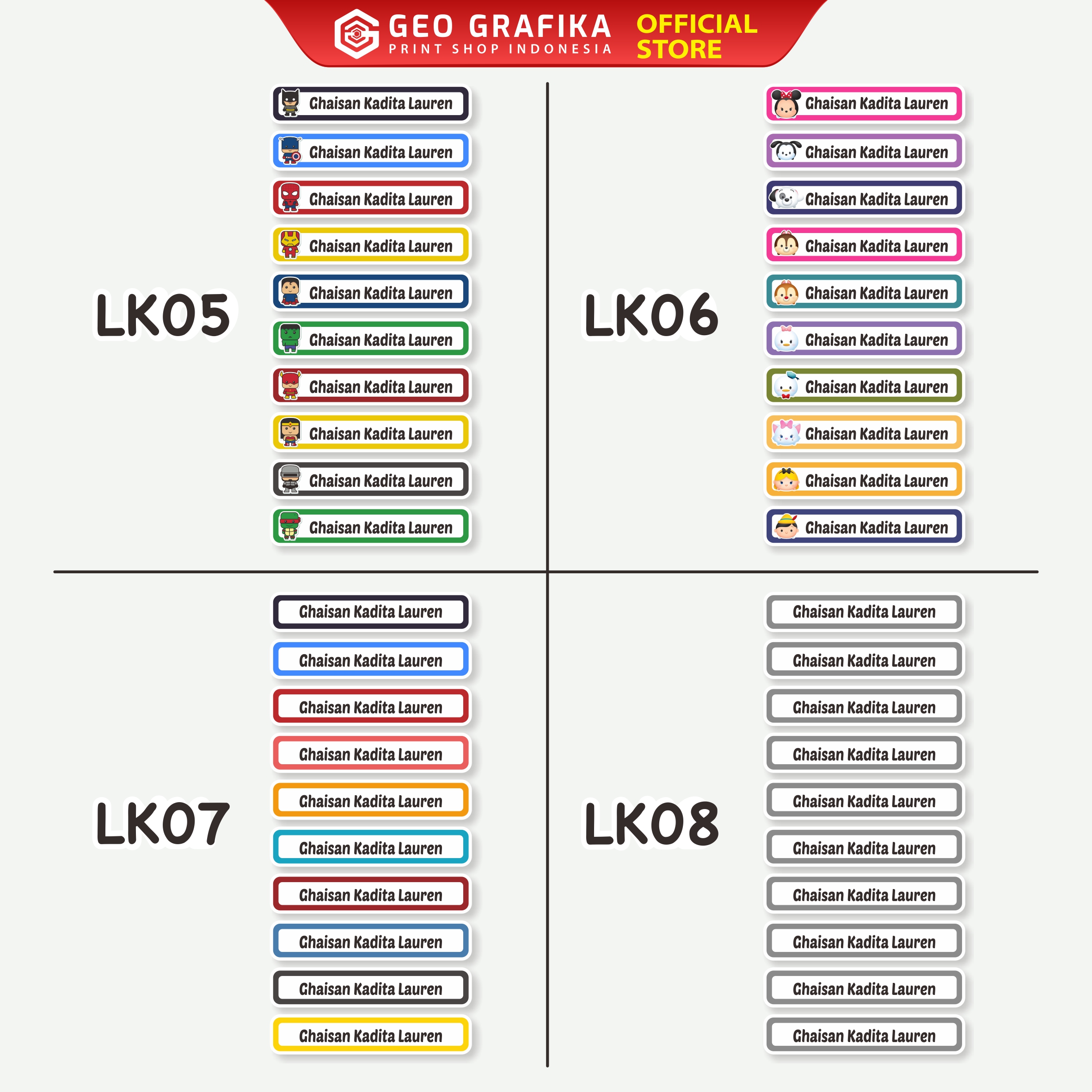 Label Kain Sablon DTF Custom Nama Isi 30 Pcs - Geo Grafika