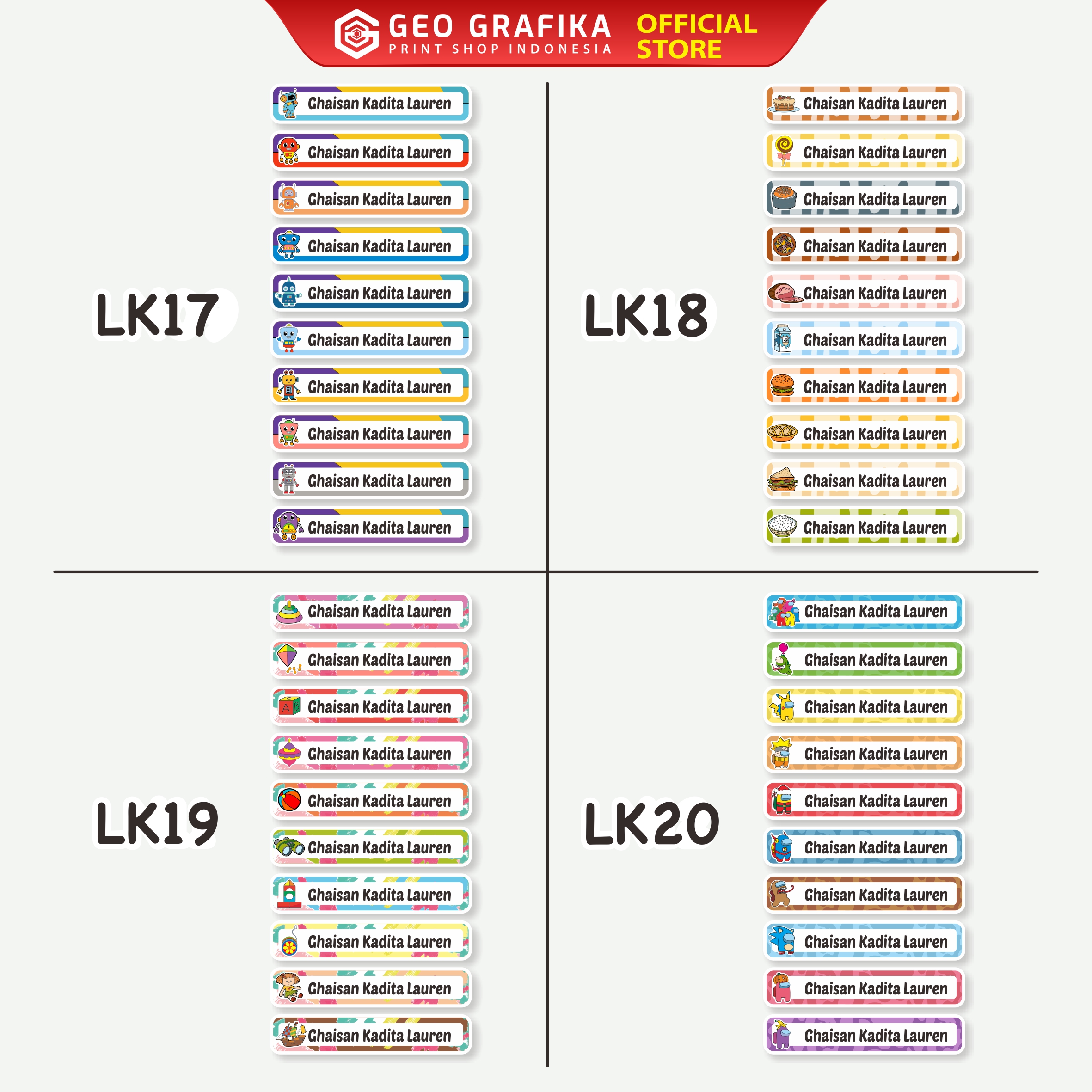 Label Kain Sablon DTF Custom Nama Isi 30 Pcs - Geo Grafika