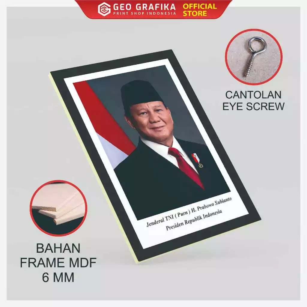 FOTO PRESIDEN DAN WAKIL PRESIDEN + BINGKAI MDF UKURAN 20X30 CM (A4)