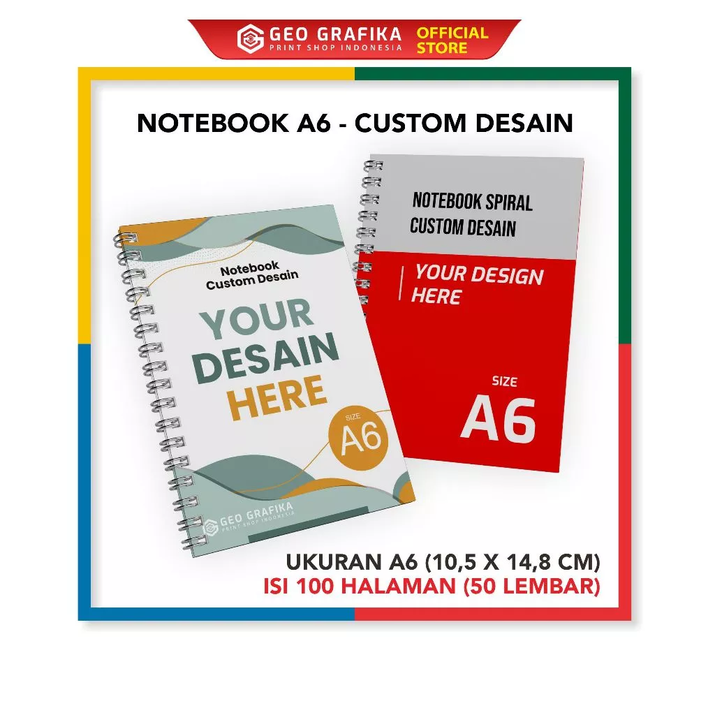 Notebook Block Note A6 Jilid Spiral 100 halaman Custom Desain - Geo Grafika