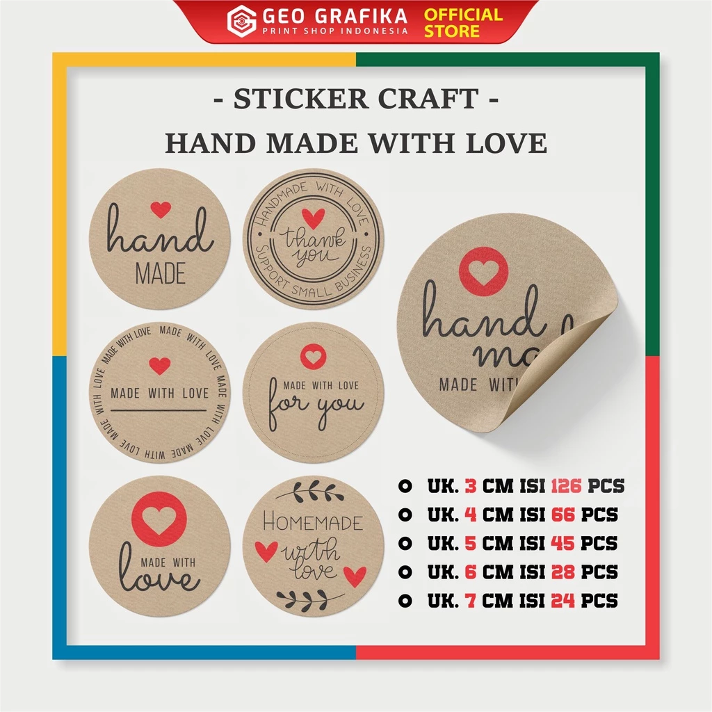 Sticker Craft Hand Made With Love Label Craft Coklat - Geo Grafika