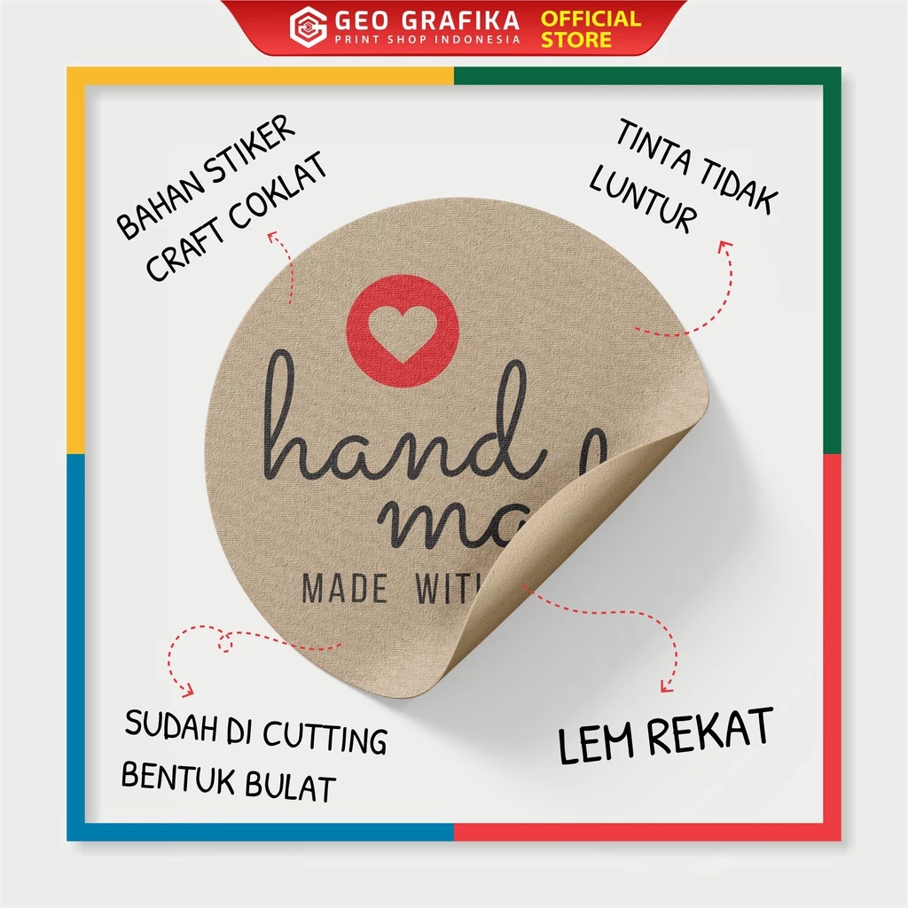 Sticker Craft Hand Made With Love Label Craft Coklat - Geo Grafika