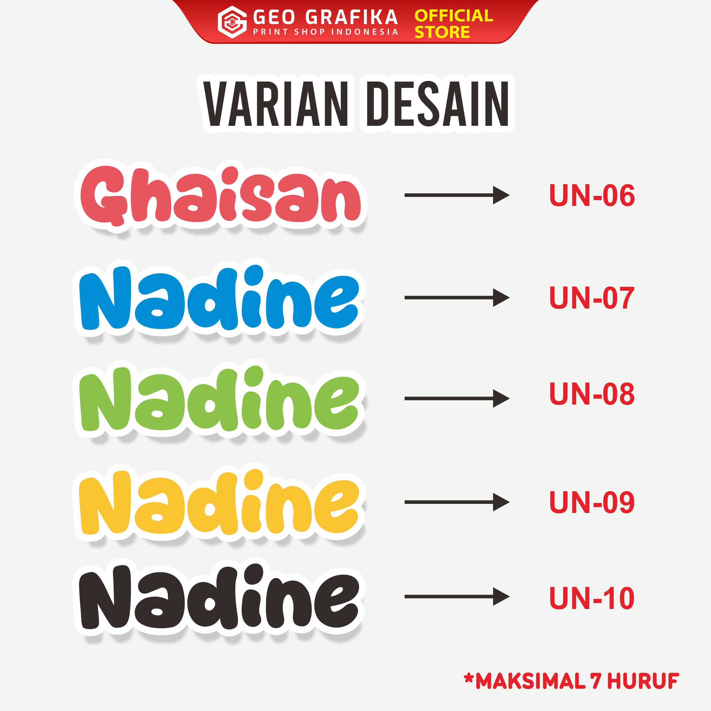 Stiker Nama UV DTF Custom Nama Anak Isi 24 PCS | Waterproof Anti Gores - Geo Grafika
