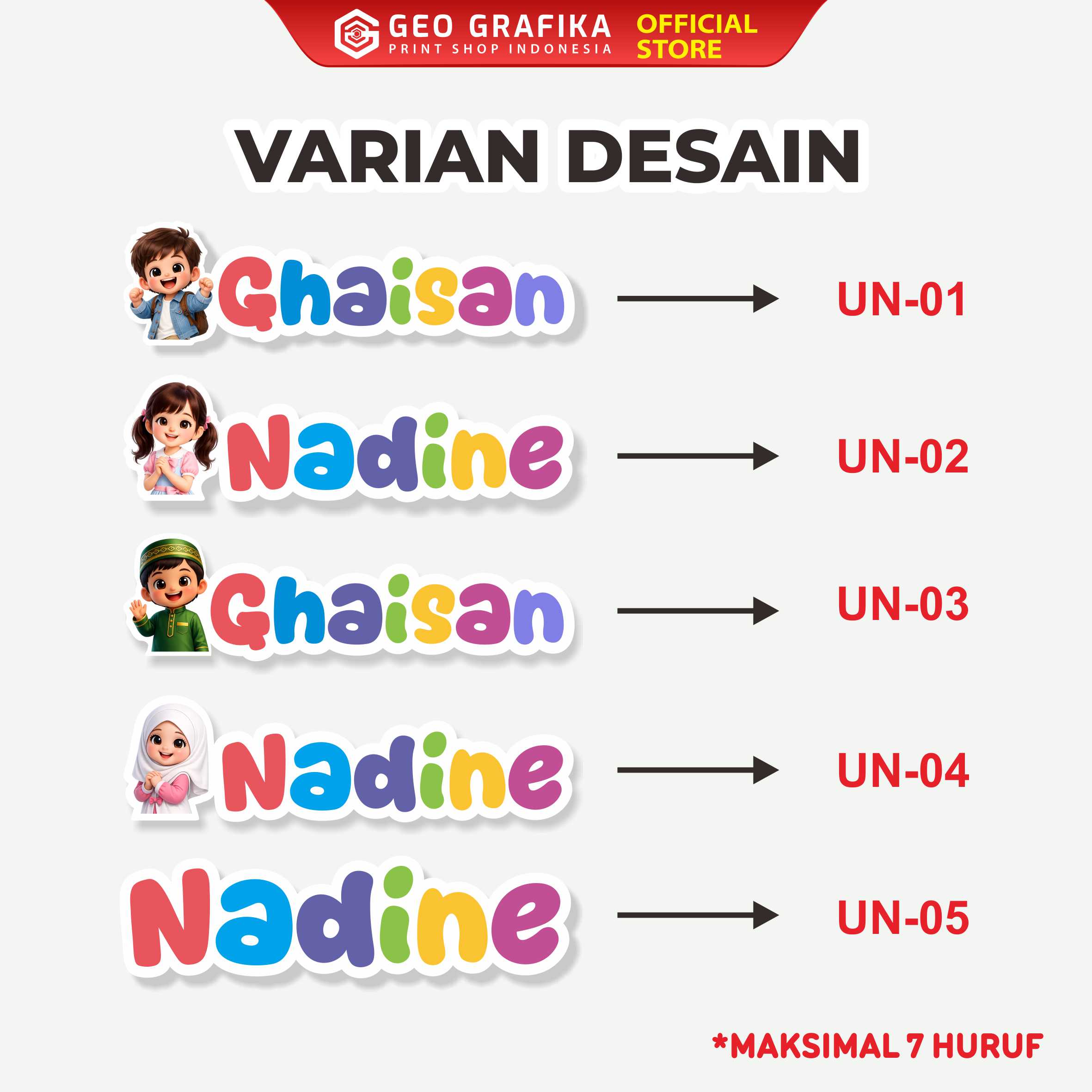 Stiker Nama UV DTF Custom Nama Anak Isi 24 PCS | Waterproof Anti Gores - Geo Grafika