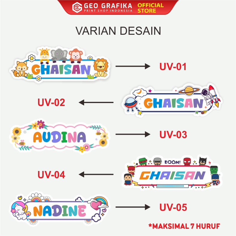 Stiker Nama UV DTF Custom Nama Anak Isi 20 PCS | Waterproof Anti Gores - Geo Grafika