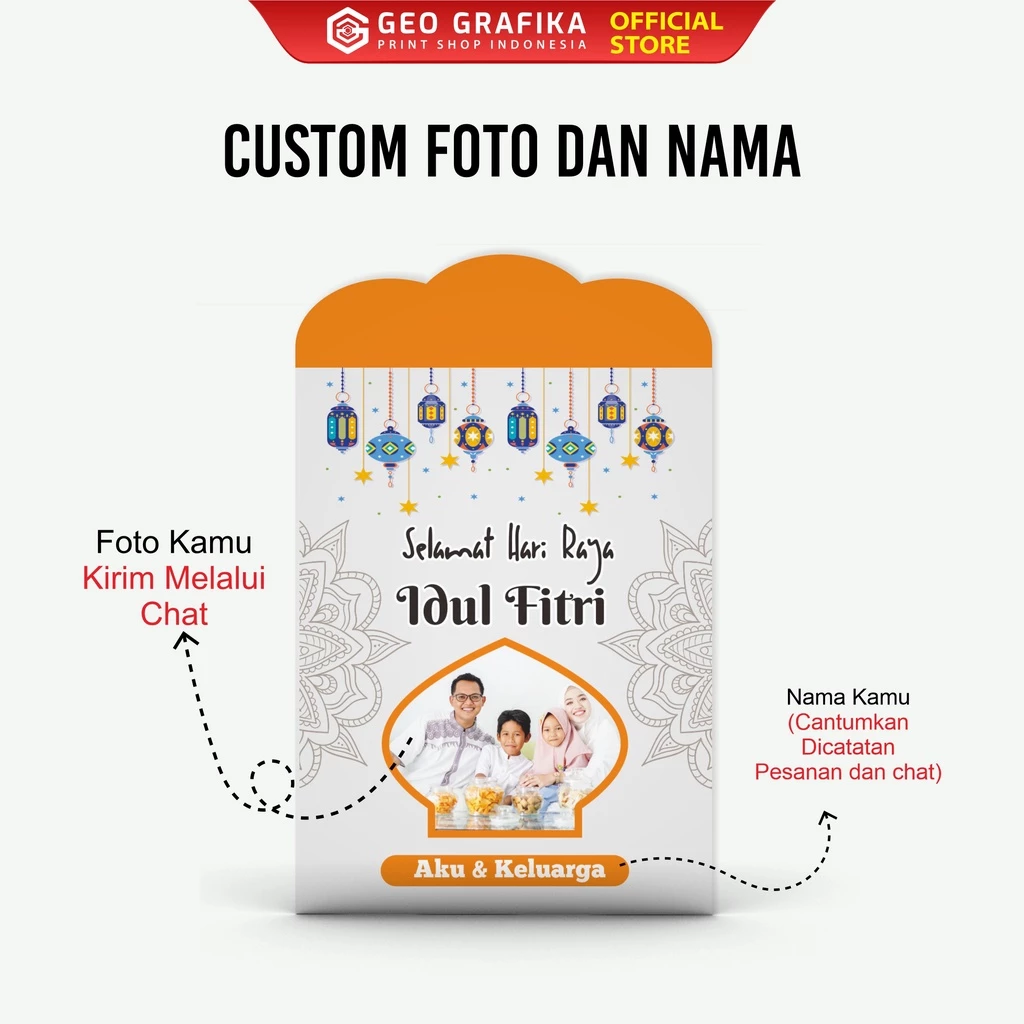 (Isi 15 pcs) Amplop Angpau Lebaran Custom Nama & Foto Uang DiLipat Dua