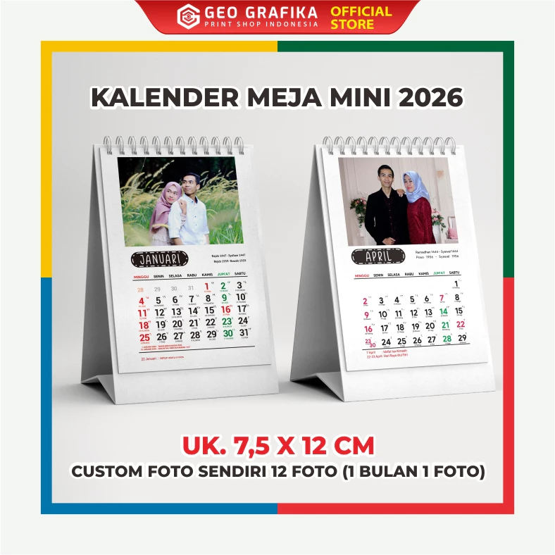 Kalender Meja Mini Kalender Duduk Mini Custom Foto Sendiri Tahun 2026 - Geo Grafika