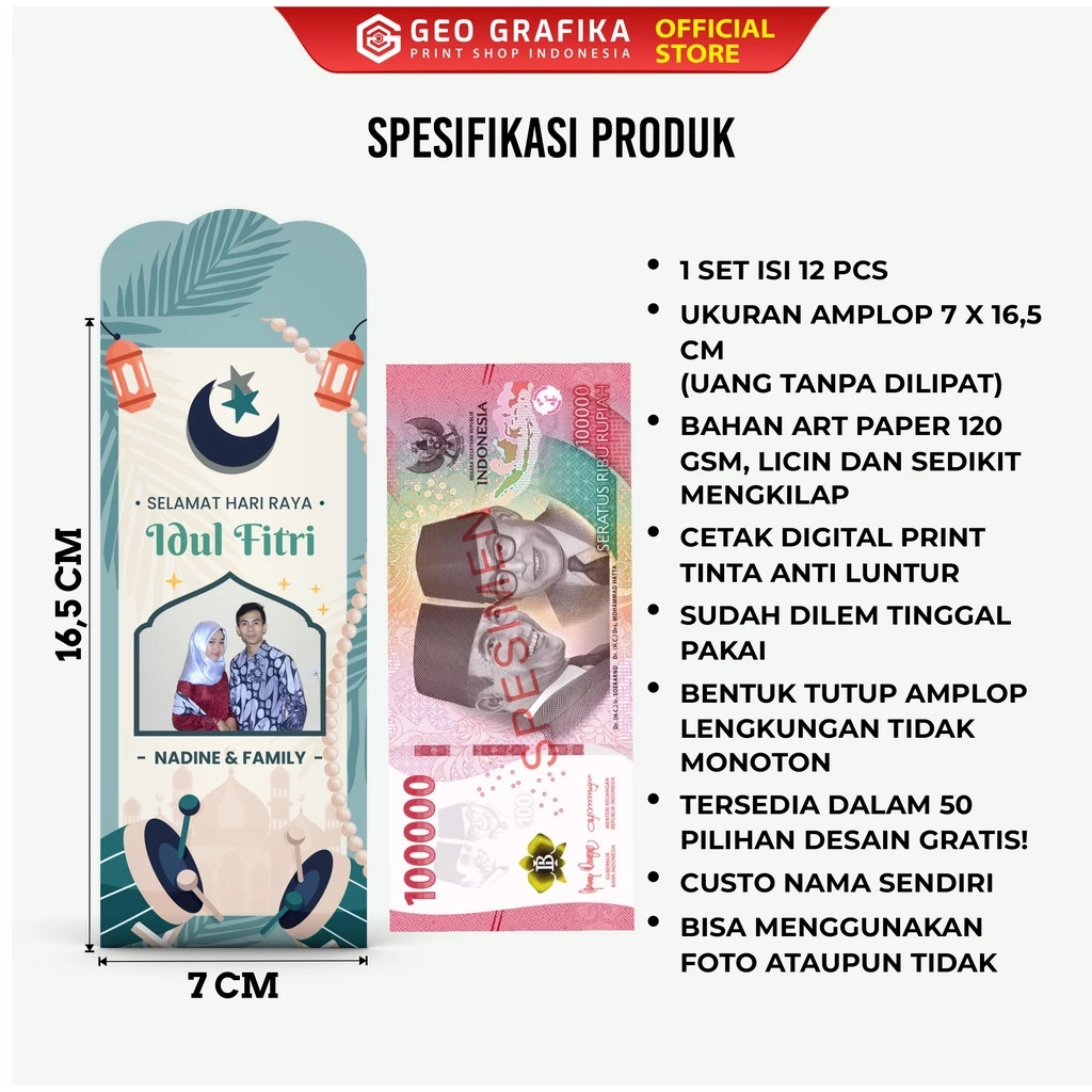 (ISI 12 PCS) AMPLOP ANGPAU LEBARAN CUSTOM NAMA & FOTO UKURAN JUMBO