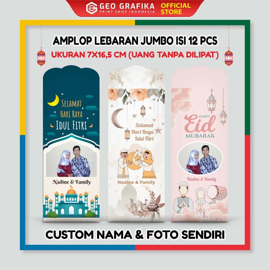 (ISI 12 PCS) AMPLOP ANGPAU LEBARAN CUSTOM NAMA & FOTO UKURAN JUMBO