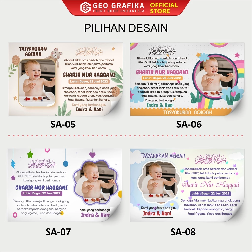 Sticker Tasyakuran Aqiqah Custom Isi 25 pcs - Geo Grafika