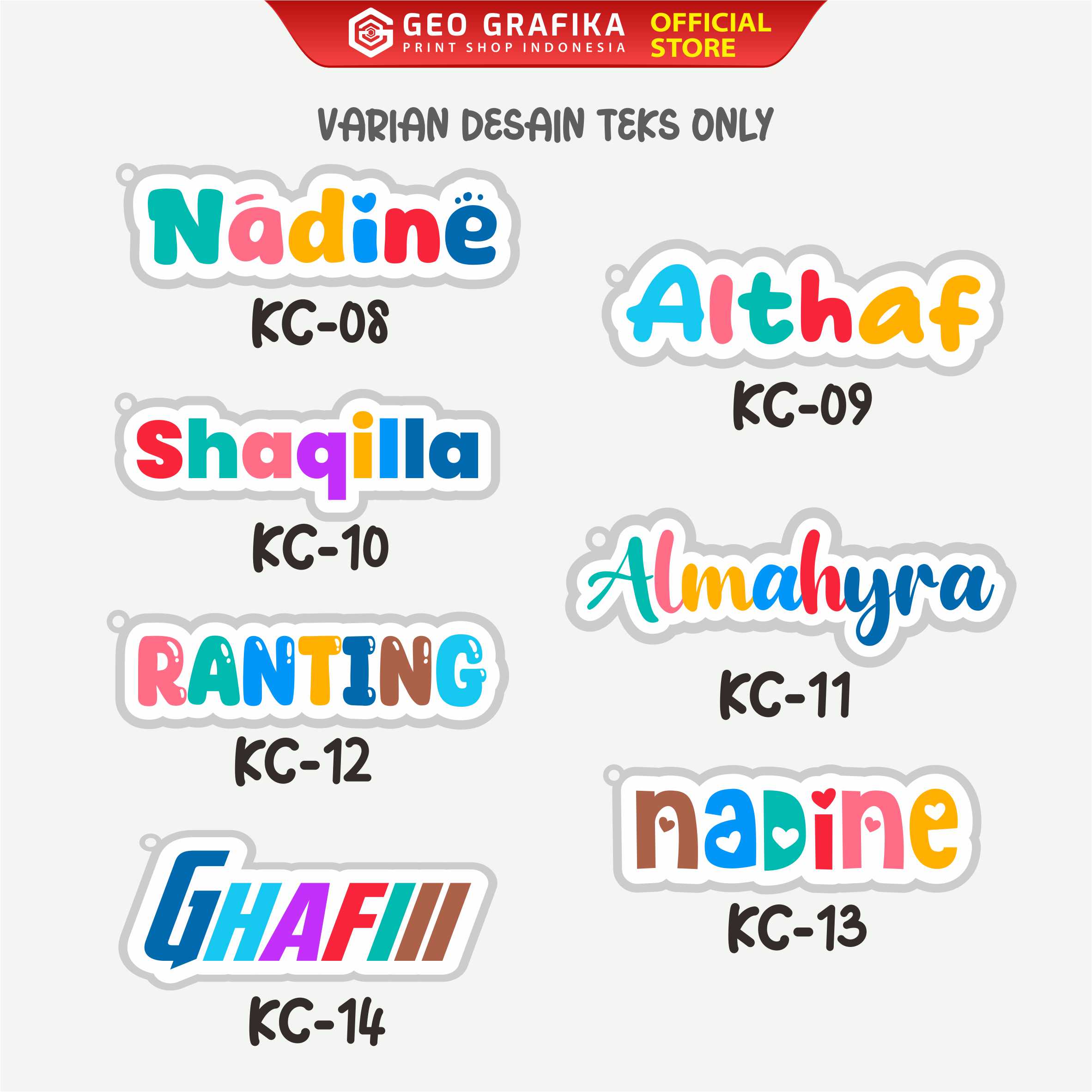Keychain Custom Nama Gantungan Kunci Akrilik Print UV Motif Full Color - Geo Grafika