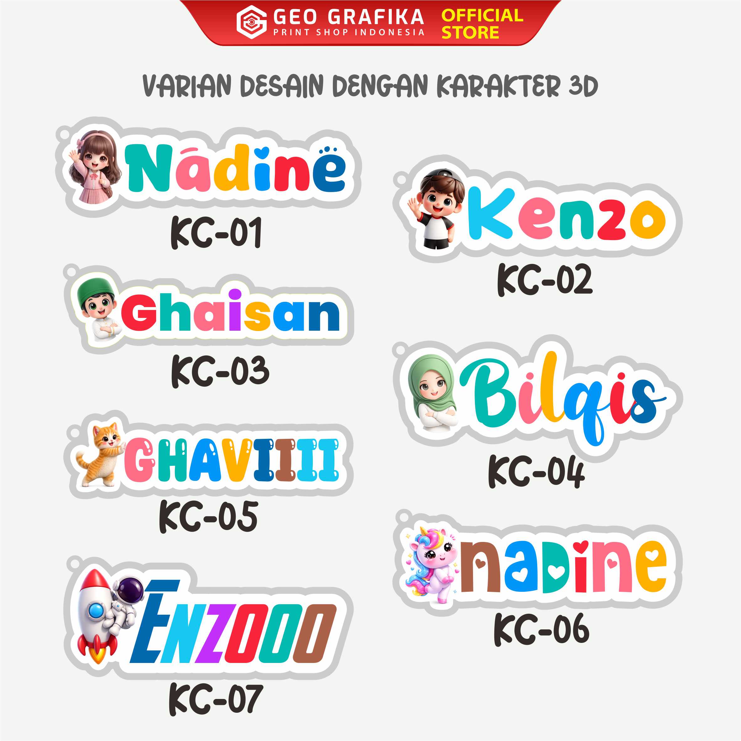 Keychain Custom Nama Gantungan Kunci Akrilik Print UV Motif Full Color - Geo Grafika